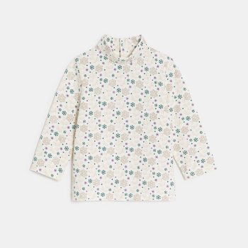 تيشيرت بأكمام طويلة ورقبة عالية باللون البيج للفتيات الصغيرات